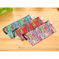 Car Bus Truck Vehicles Patterned Canvas Pencil Cases Make Up Bags Pen Pouches
