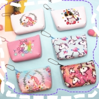 Rainbow Unicorn Flowers Canvas Coin Purse Girls Change Wallet Ladies Kids