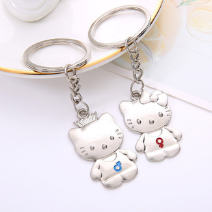 Kitten Cats Silver Couple Keyrings Lovers Puzzle Metal Keyring Set A Pair