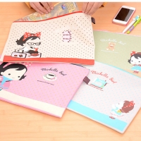 Adorable Girl White Cat Canvas Fashion A4 Plastic Document Wallets File Folders