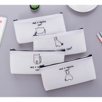 Cartoon Drawing Cat Rabbit White Pencil Cases Cosmetics Make Up Bags Pen Pouches
