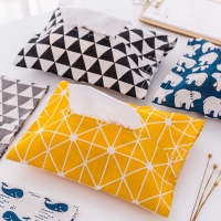 Cute Animals Bear Whale Triangle Patterned Canvas Facial Tissue Paper Box Cover