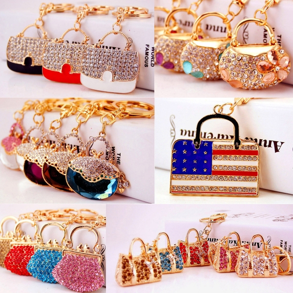 Classic Handbag Shape Crystal Diamante Rhinestone Bag Charm Keyring Pendant