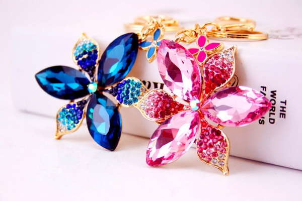 Large Lily Flower Crystal Diamante Rhinestone Bag Charms Handbag Keyring Pendant