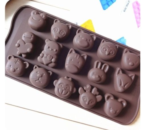 15 Animals Tiger Monkey Cat Silicone Mould Chocolate Fondant Jelly Ice Cube Mold