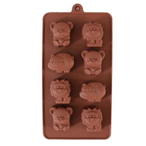 8 Animals Lion Bear Hippo Silicone Mould Chocolate Fondant Jelly Ice Cube Mold