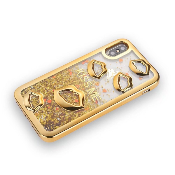 Glitter Liquid Sexy Lips Gold iPhone XR Phone Case