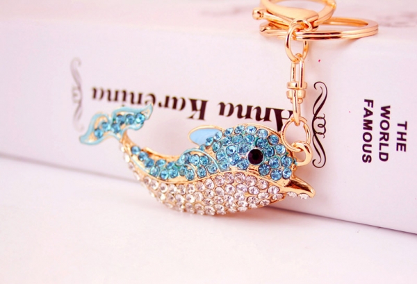 Dolphin Sealife Animals Crystal Diamante Bag Charms Handbag Keyrings Pendant