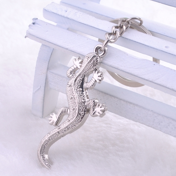 Gecko Lizard Silver Metal Keyrings Novelty Key Rings Handbag Pendant Bag Charm