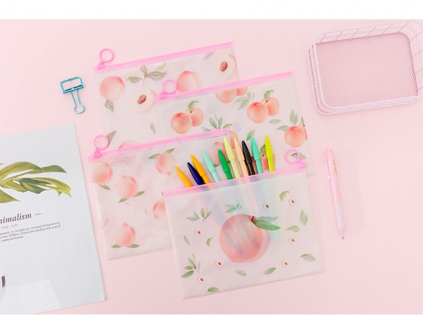 Pink Peach Fruit Patterned Fashion Cute Pencil Cases Cosmetics Make Up Bags