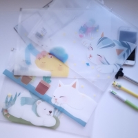 Cat Polar Bear Animals Fashion A4 Plastic Document Wallets Zipper File Folder