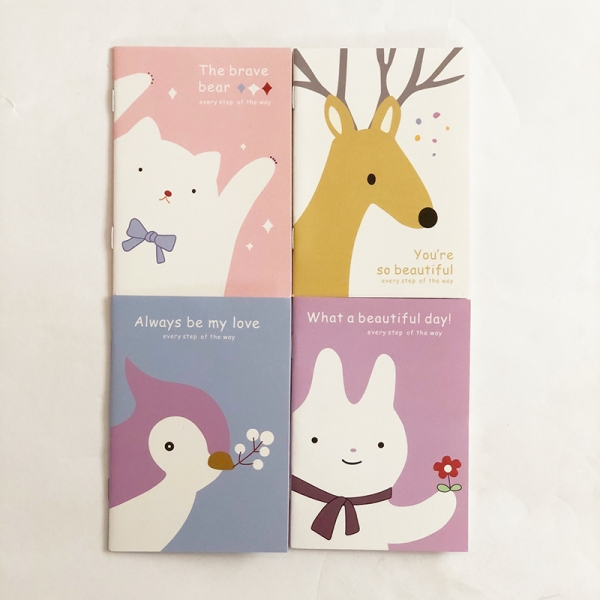 4pk Woodland Animals Bear Deer Rabbit Bird Cute Mini Notebooks Small Memo Pads