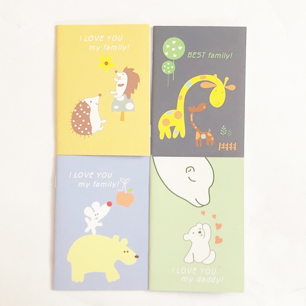4pk Animal Family Hedgehog Giraffe Polar Bear Cute Mini Notebooks Small Notepads