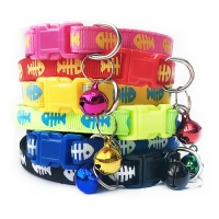 Fish Bones Patterned Cat Collar Adjustable Kitten Puppy Dog Pet Bell Snap Buckle