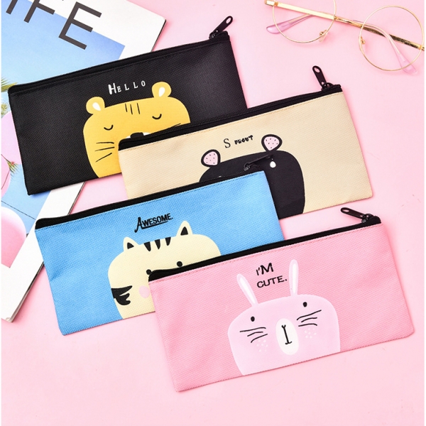 Animals Cat Rabbit Bear Tiger Canvas Cute Pencil Cases Cosmetics Make Up Bags