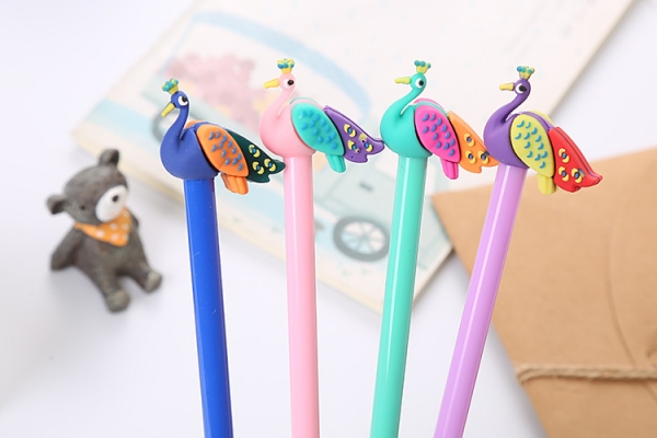 4pk Peacocks Animals Ballpoint Gel Pens Cute Funky Kids Party Gift Bag Fillers