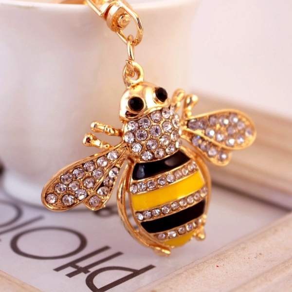 Bee Crystal Diamante Rhinestone Bag Charms Handbag Keyrings Pendant Key Chain