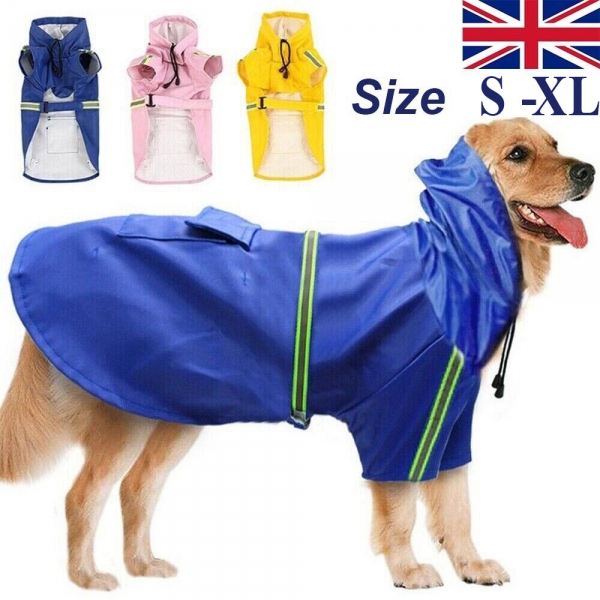 Dog Rain Coat Reflective Waterproof Jacket Outdoor Vest Windproof Raincoat UK