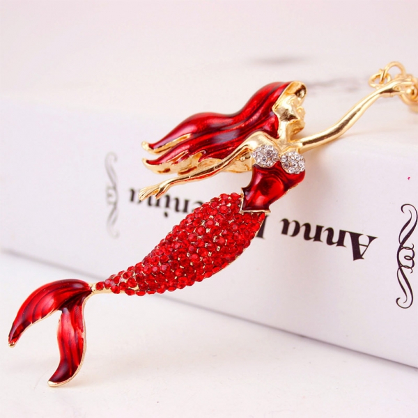 Mermaid Angel Fairy Crystal Diamante Bag Charms Handbag Women Keyrings Pendant