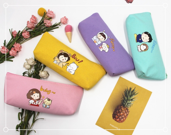 Boy Girl Dog Cat Domestic Pet Cute Canvas Pencil Case