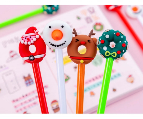 4pk Christmas Stocking Santa Claus Reindeer Xmas Tree Snowman Ballpoint Gel Pens