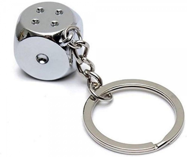 3D Silver Metal Lucky Dice Keyring Novelty Metal Key Ring Xmas Gift Casino Goer