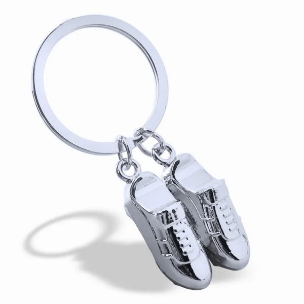 3D Football Shoes Boots Sneakers Pair Silver Keyring Football Fans Gift Xmas