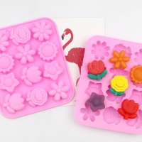 12 Garden Flowers Silicone Mould Chocolate Fondant Jelly Ice Cube Mold