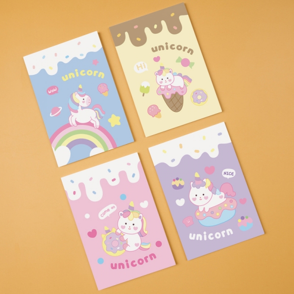 4pk Rainbow Unicorn Cute Mini Notebooks Small Notepads Notes Pad Memo Pads