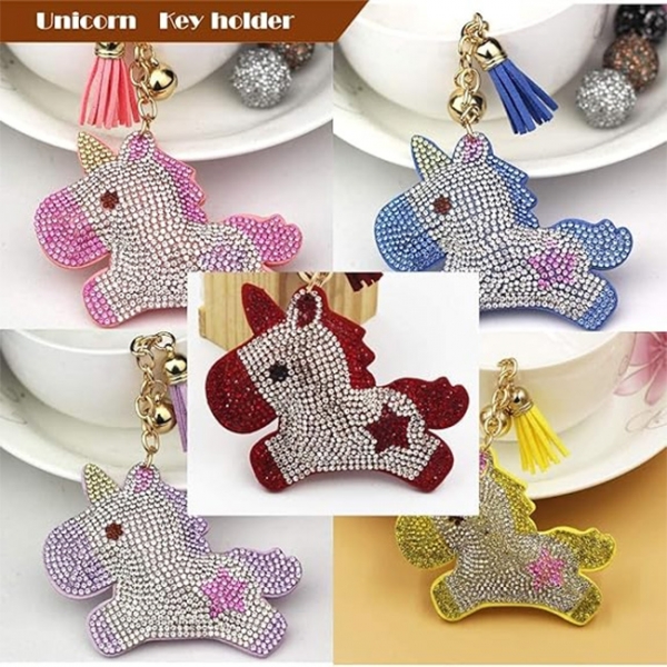 Unicorn Leather Crystal Diamante Bag Charms Womens Handbag Keyrings Pendant Lady