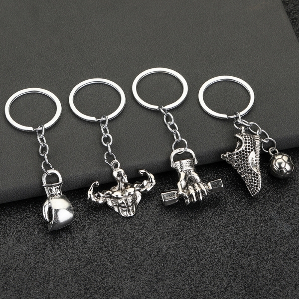 Fitness Gym Muscular Man Silver Keyrings Novelty Metal Key Rings Men Boy Boxing