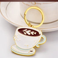 Coffee Cup Mug Cappuccino Keyring Novelty Metal Key Ring For Coffee Lovers