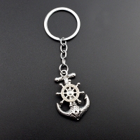 3D Boat Ship Sailor Anchor Steering Wheel Silver Metal Keyring Cruise Holiday