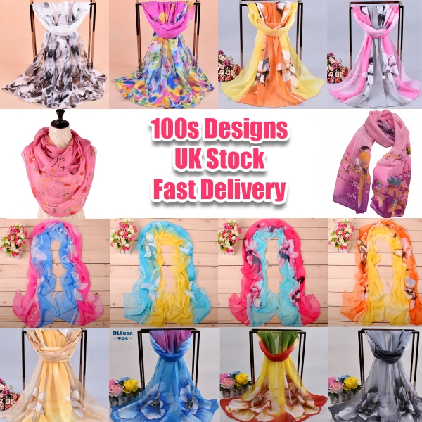 Flowers Floral Fashion Ladies Scarves Chiffon Scarf Womens Shawls Collection