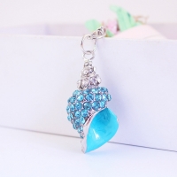 Blue Conch Crystal Diamante Bag Charms Seaside Holiday Handbag Keyrings Pendant