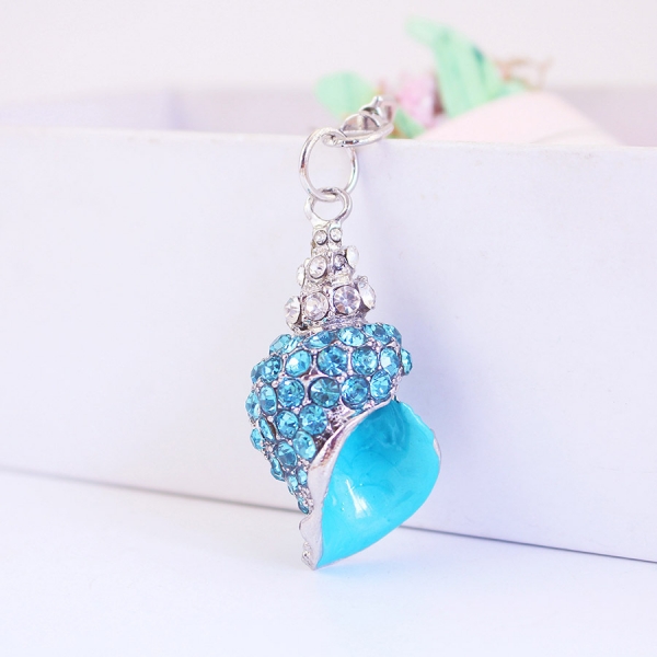 Blue Conch Crystal Diamante Bag Charms Seaside Holiday Handbag Keyrings Pendant