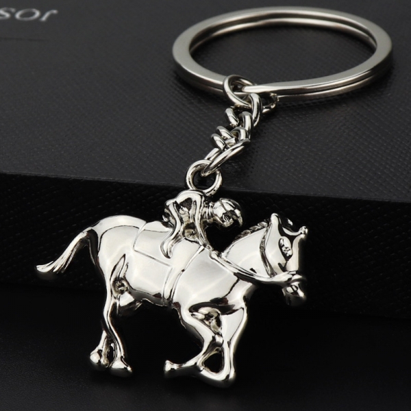 Horse Rider Fashion Sports Horse Racing Silver Keyrings Novelty Metal Key Rings